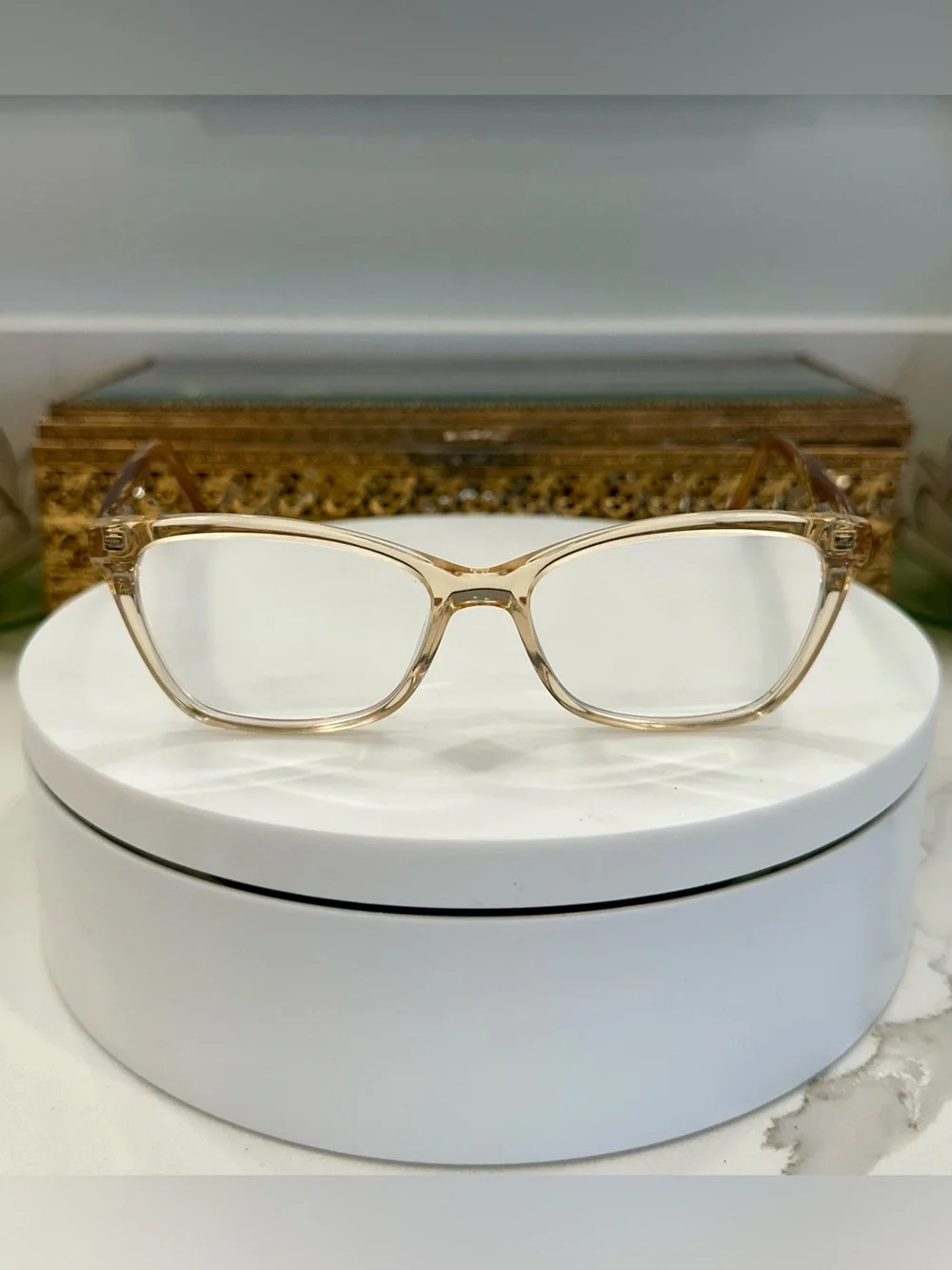Via Spiga Dulcina Cat-Eye Champagne/Beige Crystal Rx Eyeglass Frames - VGUC